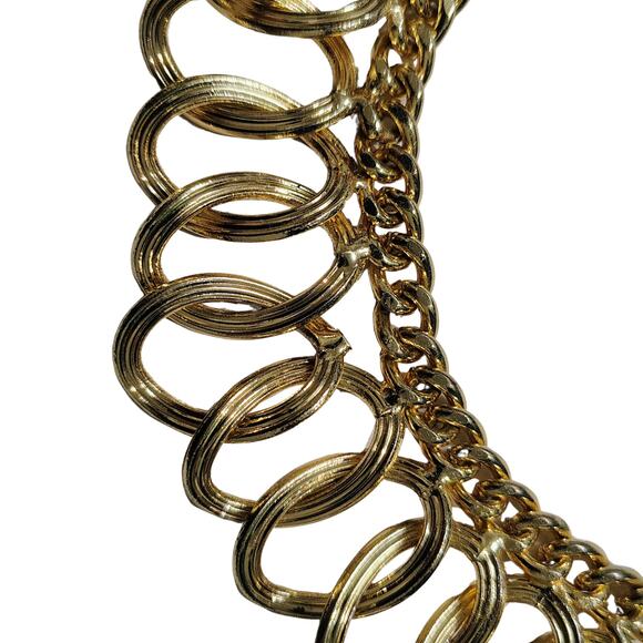60s Vintage Textured Gold Chunky Interlocking Rings Collar Statement Necklace - Picture 3 of 6